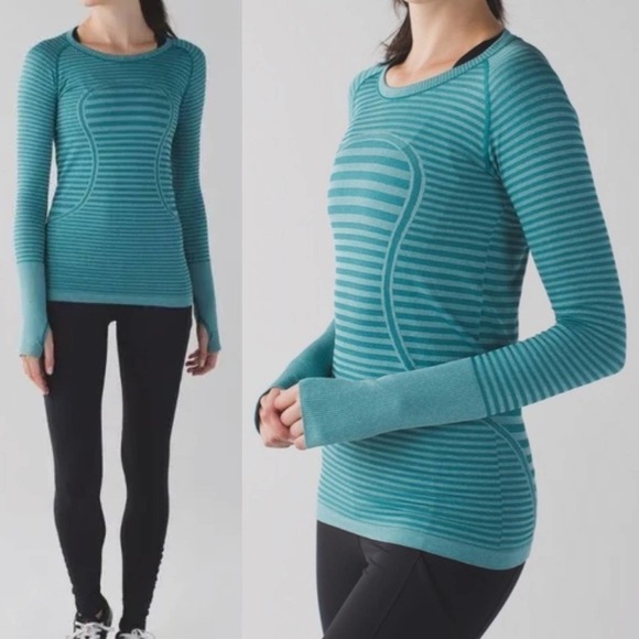 lululemon Top Womens 10 Blue Teal Swiftly Tech LS Athletic Gym Run Athleisure - Picture 1 of 12